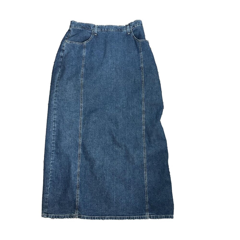 French Dressing Jeanswear Womens Denim Blue Jean Skirt Size 10 Back Slit Cotton